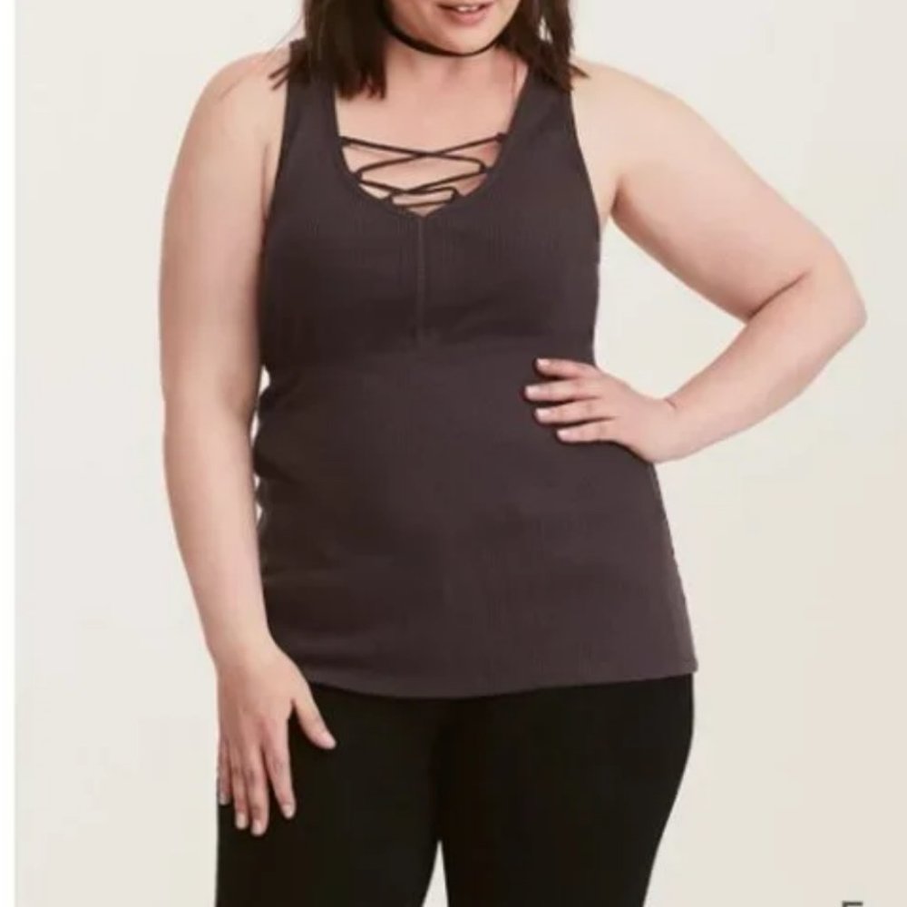 Torrid Ribbed Lace-Up Tank Top Size 2X Charcoal Grey